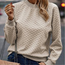 Medium Beige Solid Textured Raglan Sleeve Pullover Sweatshirt